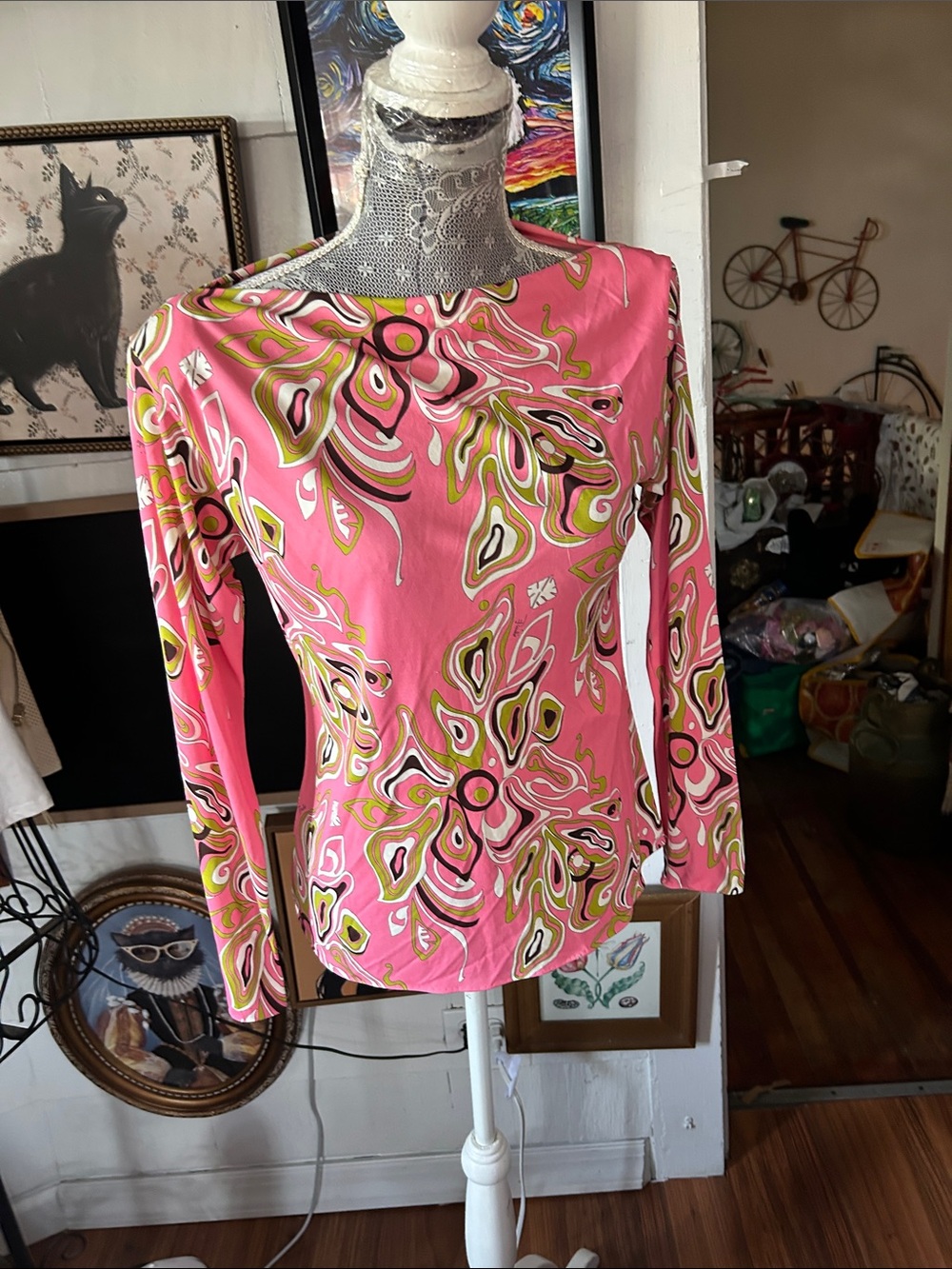 Emilio Pucci Pink Multicolor Abstract Print Long-Sleeve Top